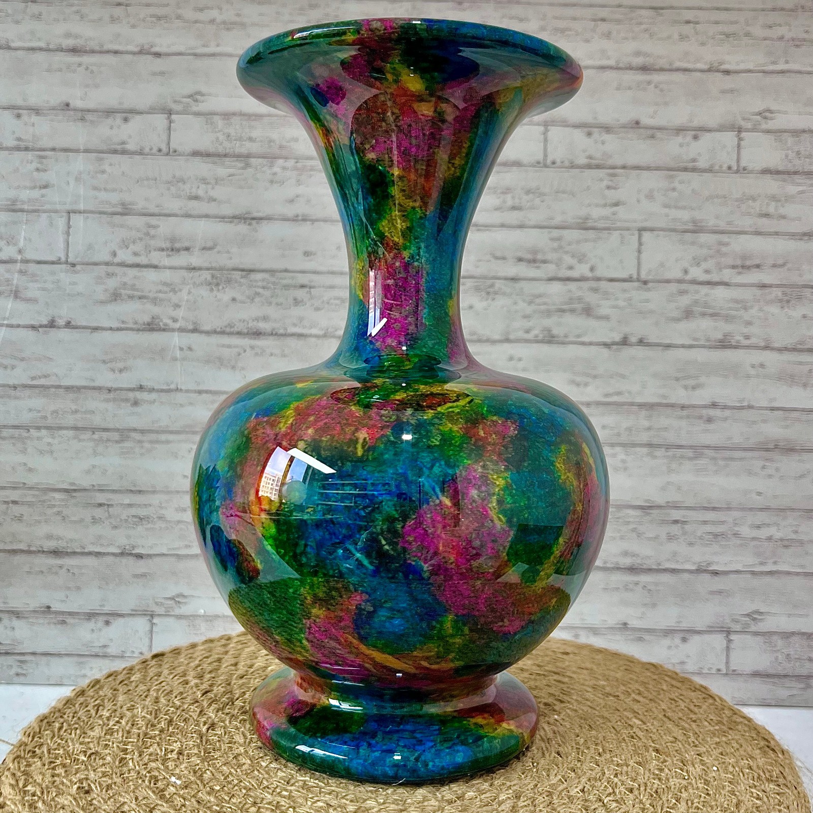 Natural Seven Color Jade Crystal Vase Serpentine Polished Art 5.7 lb