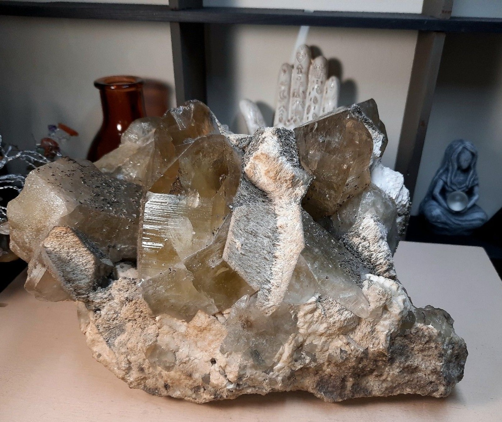 Massive 7.5lb Smoky Citrone Quartz with Pyrite and Barite Crystal Cluster
