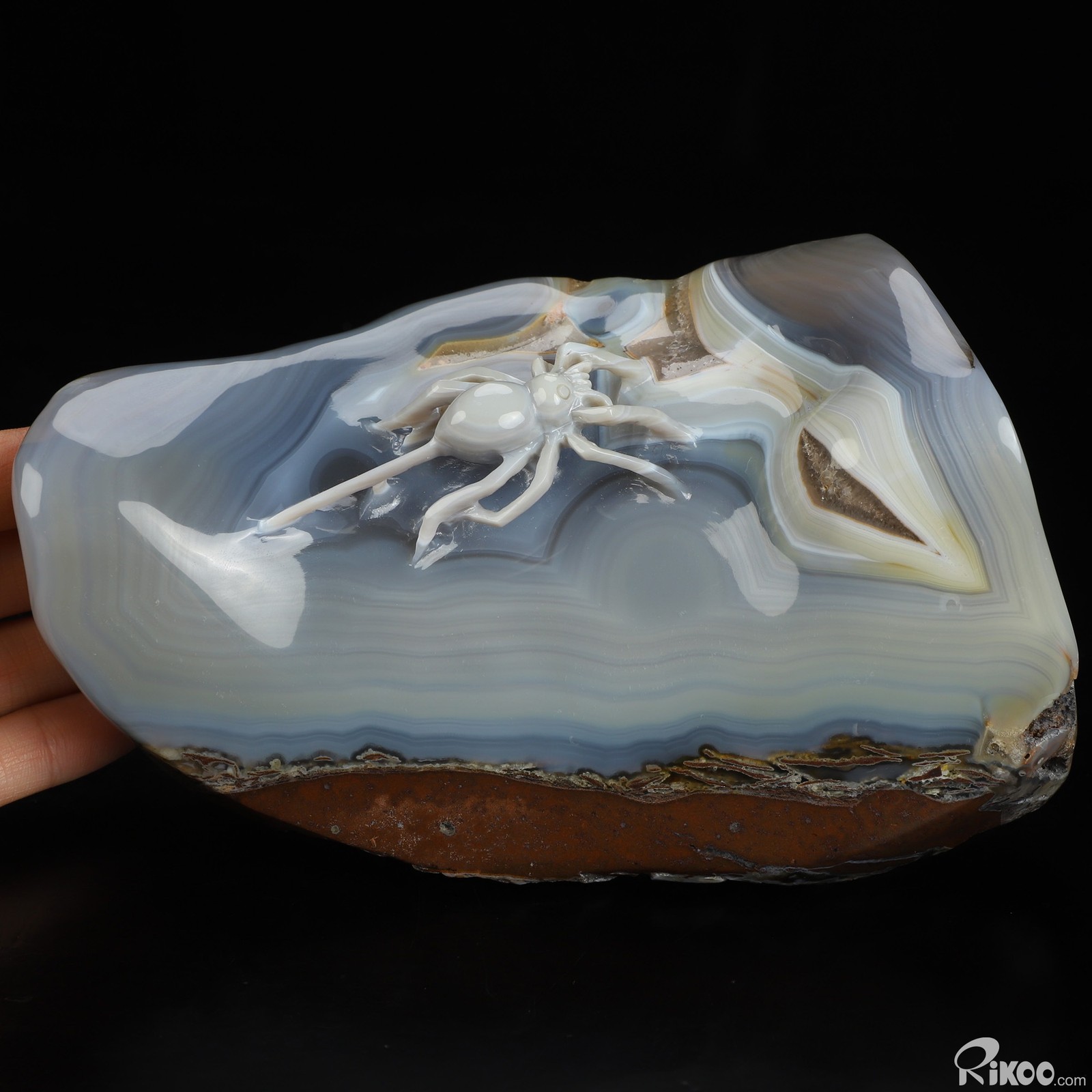 5.4″ Banded Agate Hand Carved Crystal Spider Sculpture, Crystal Healing