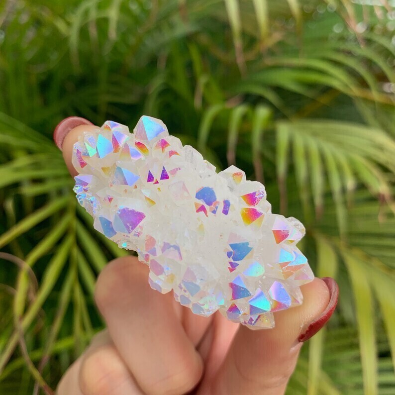 Titanium Rainbow Cluster | Angel Aura Geode Quartz Crystal Specimens Home Decor