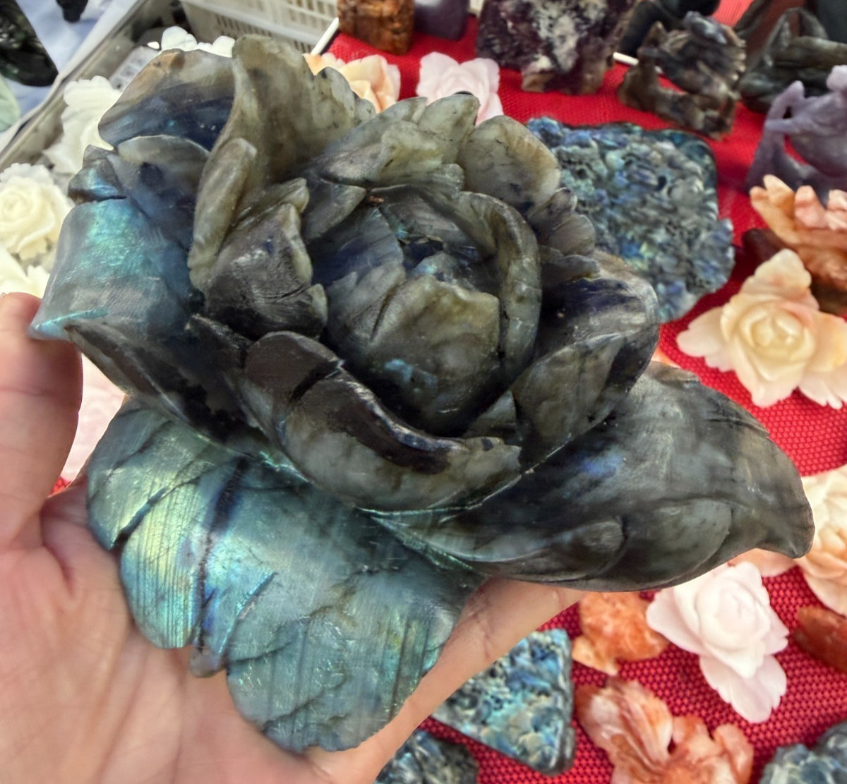 1pc Natural Labradorite Quartz Carved Crystal Flower Skull Reiki Healing Decor