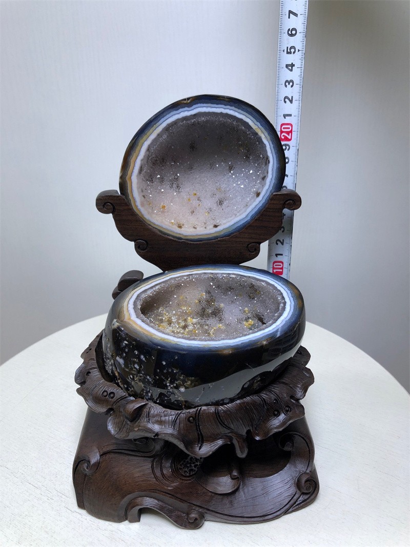 4.68LBNatural Agate Crystal Geode Quartz Bowl Wealth Spirit Energy Healing+Stand