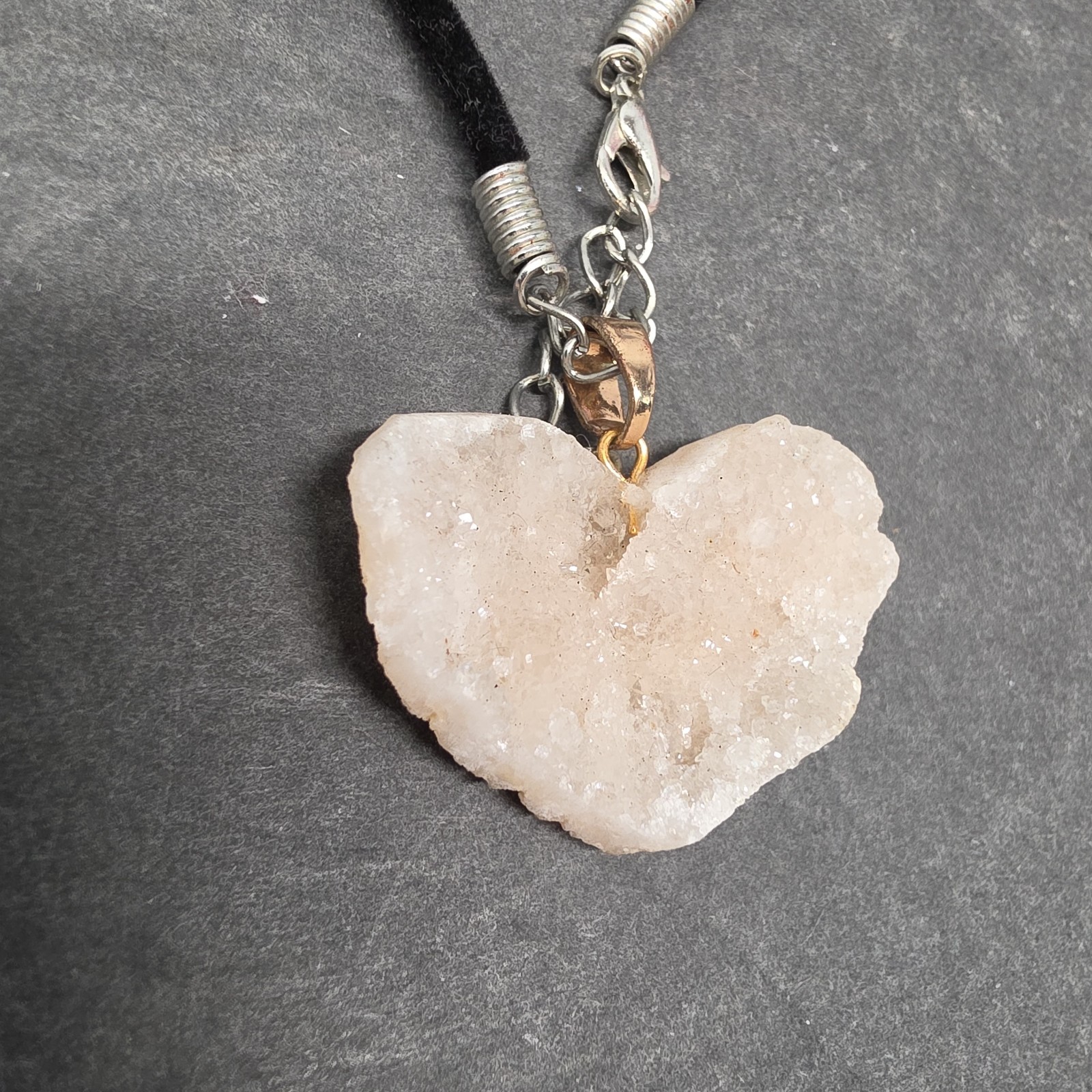 Quartz Heart Necklace | White Natural Stone Charm | Elegant Boho Jewelry