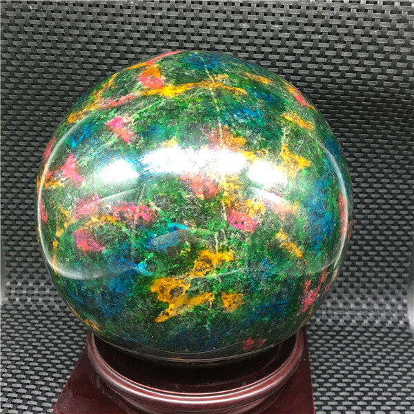 6338g Beautiful “Seven Colors Jade” sphere healing -Taiwan +stand