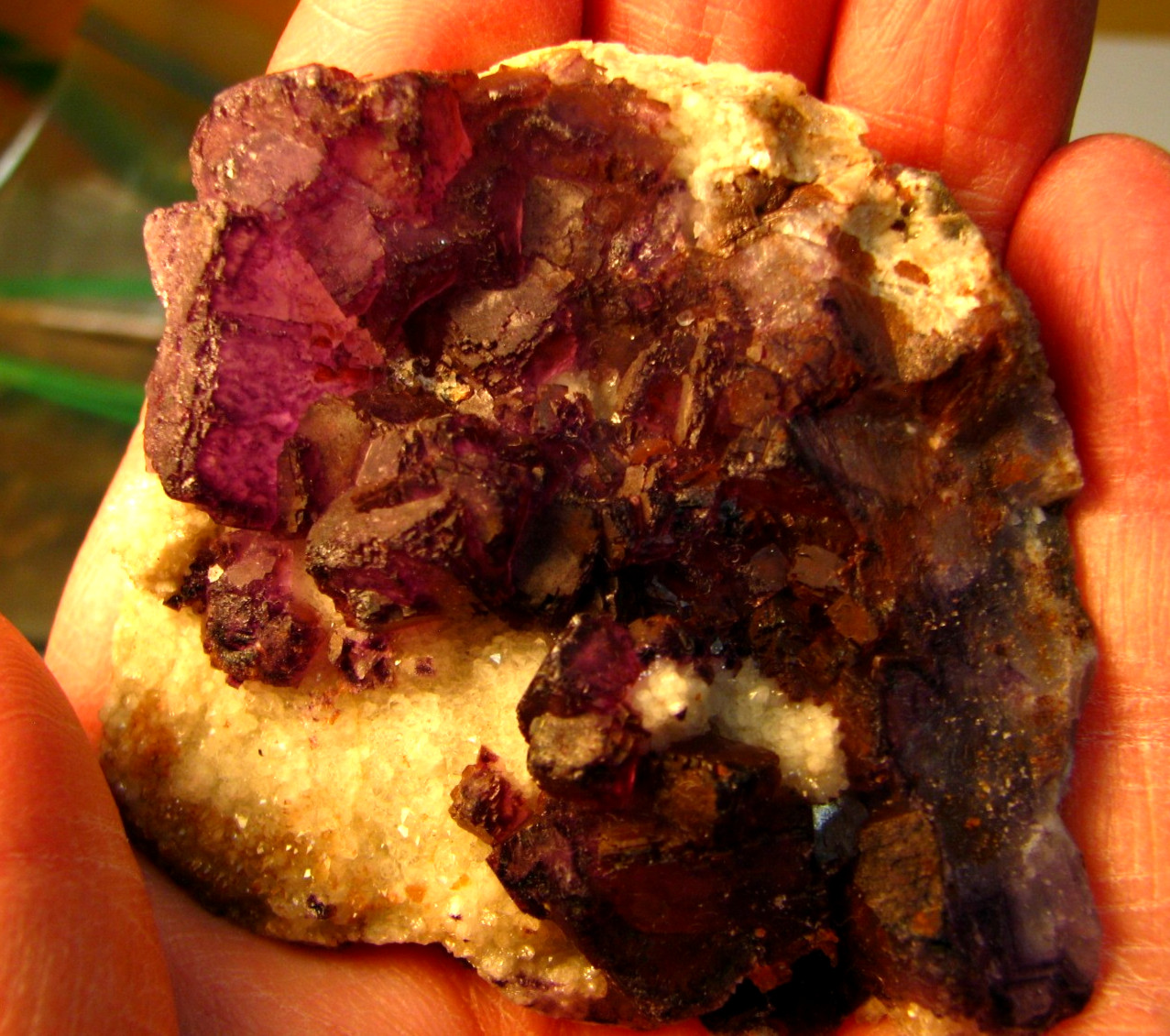 .24lb 3×2.5inch PURPLE FLUORITE ON CALCITE/QUARTZ QINGLONG MINE CHINA #137