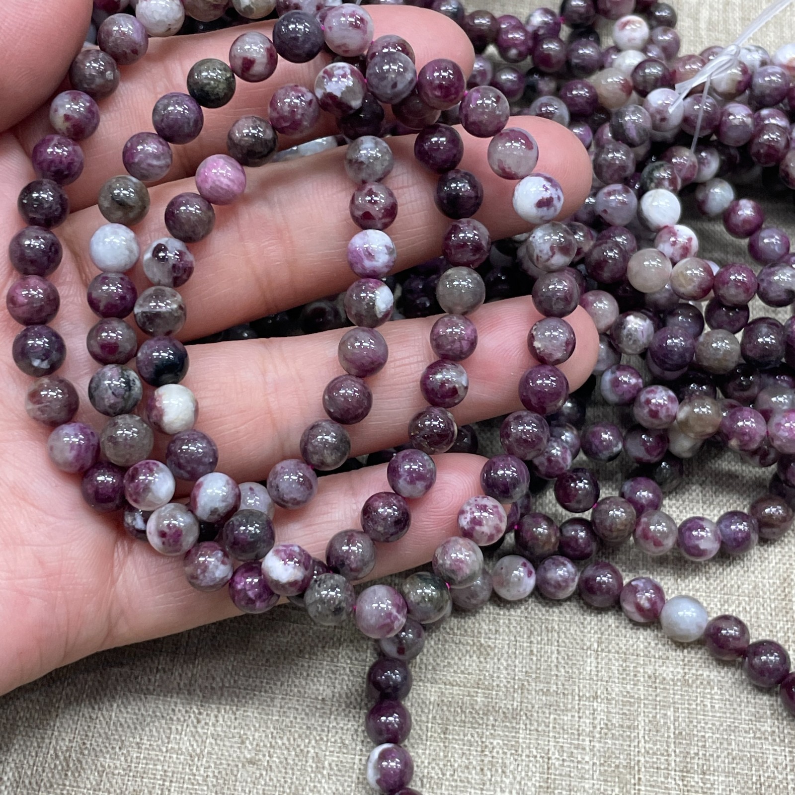A Wholesale 1 Pcs plum blossom tourmaline stone ball beads 6mm Stretch Bracelet