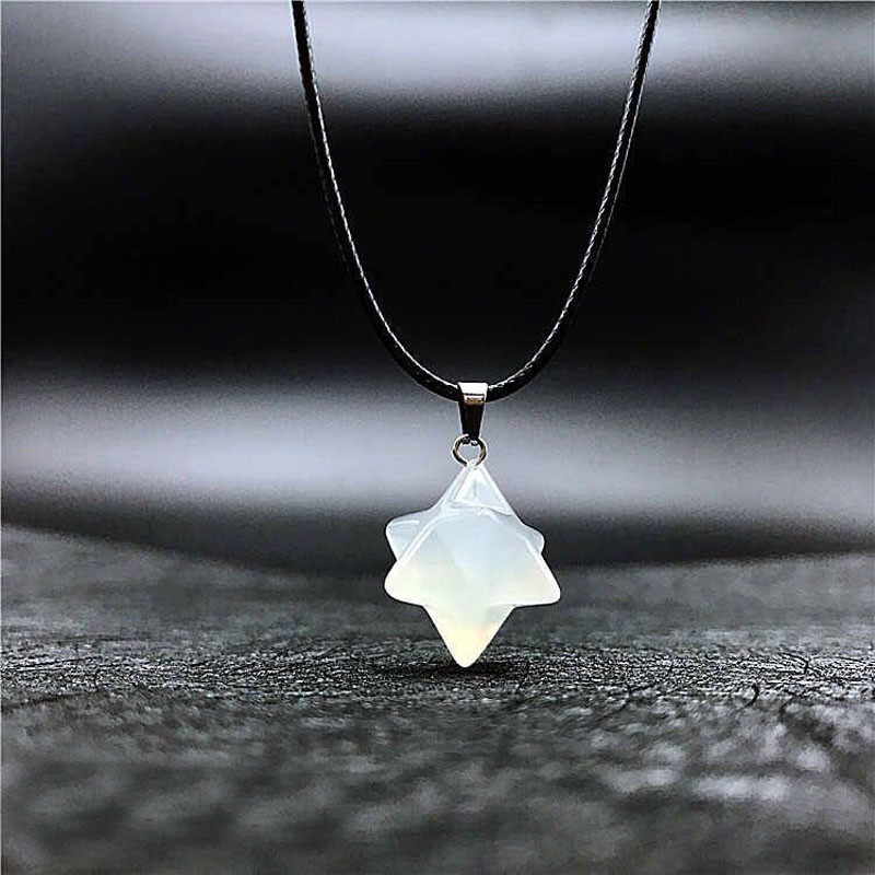 Natural Crystal Quartz Merkaba Star Sacred Geometry Star Chakra Healing Pendant