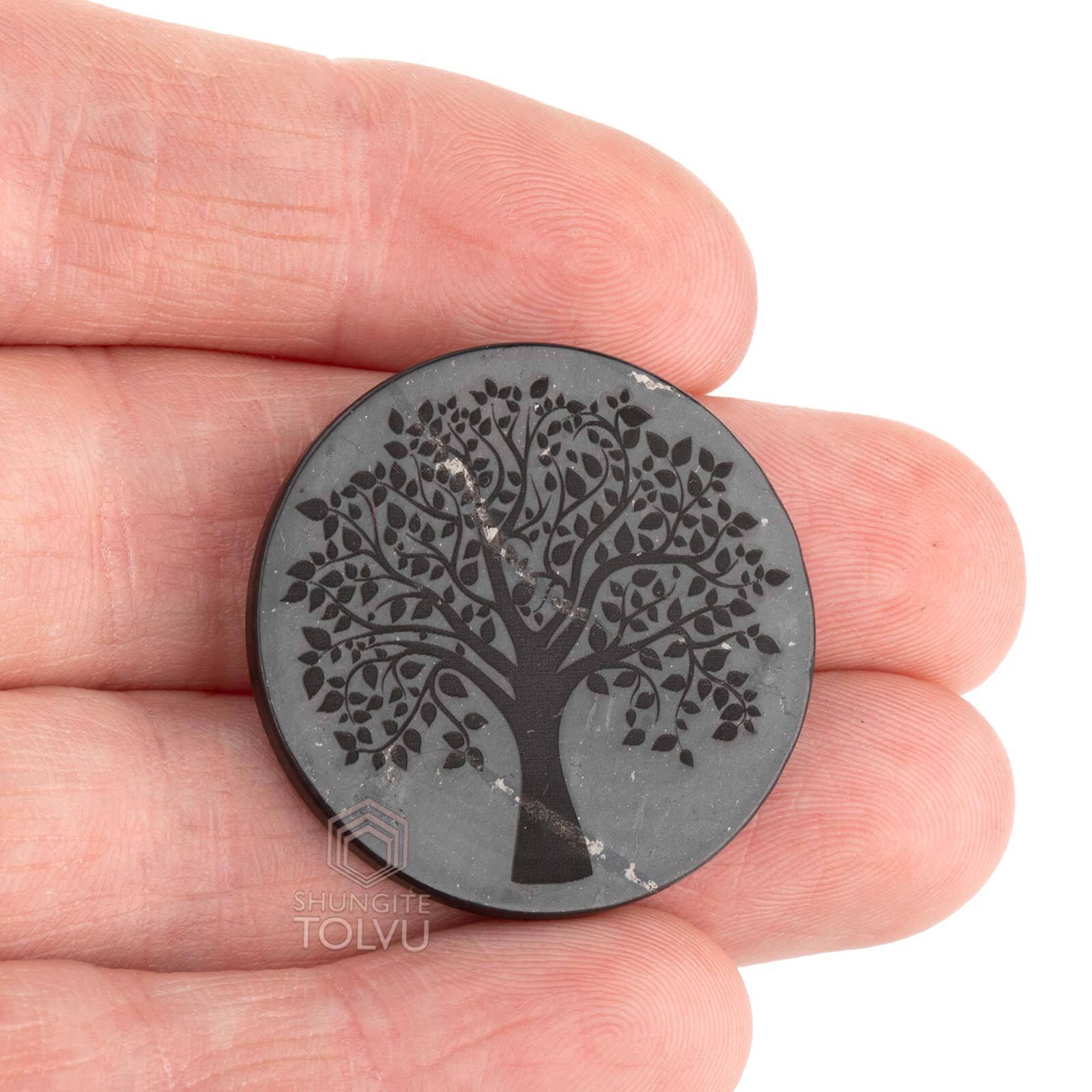 Shungite – EMF Protection Stone For Phone – Engraved Round Sticker 1.2 inches