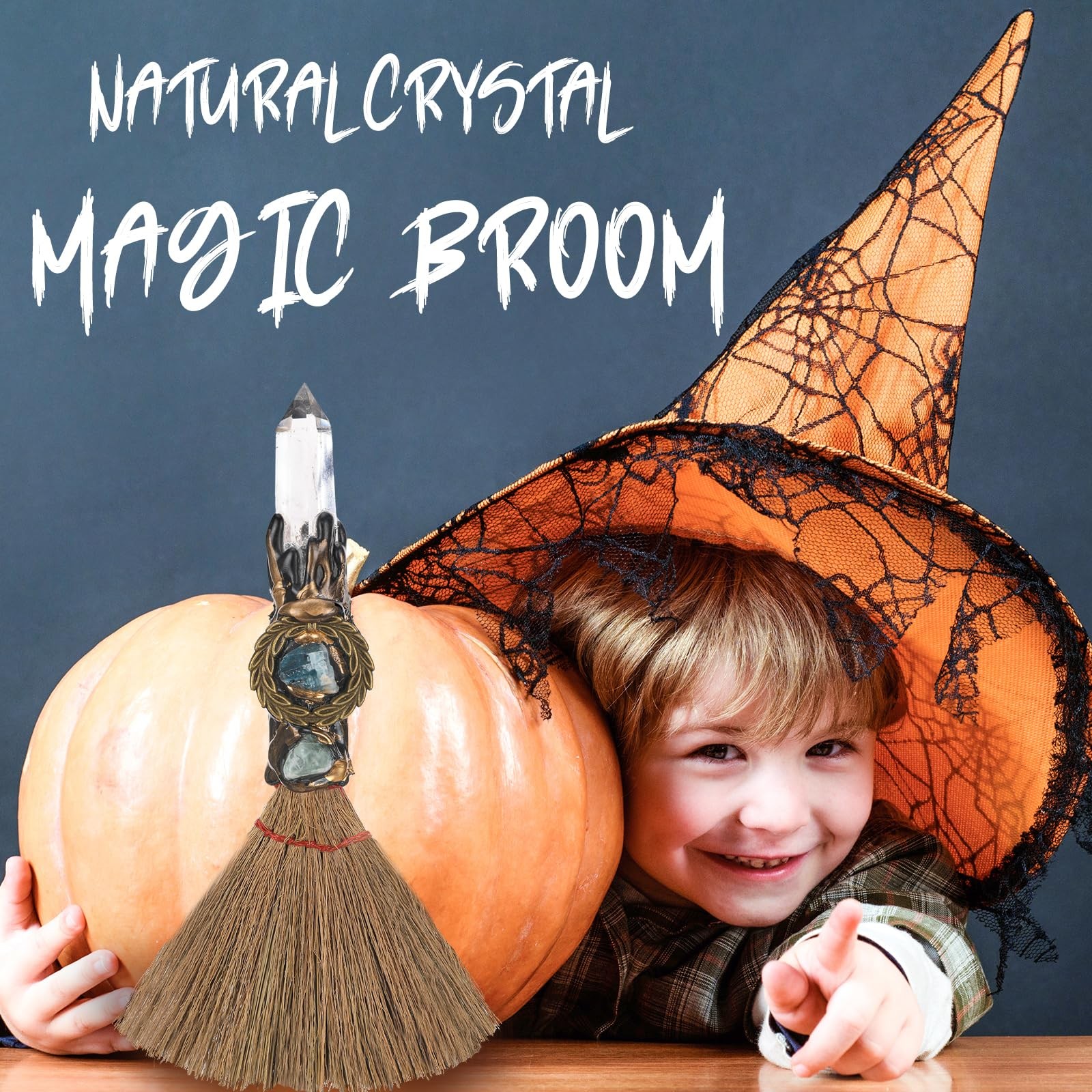 Witch Crystal Altar Broom – Natural Crystal Magic Broom for Wiccan Décor Hall…