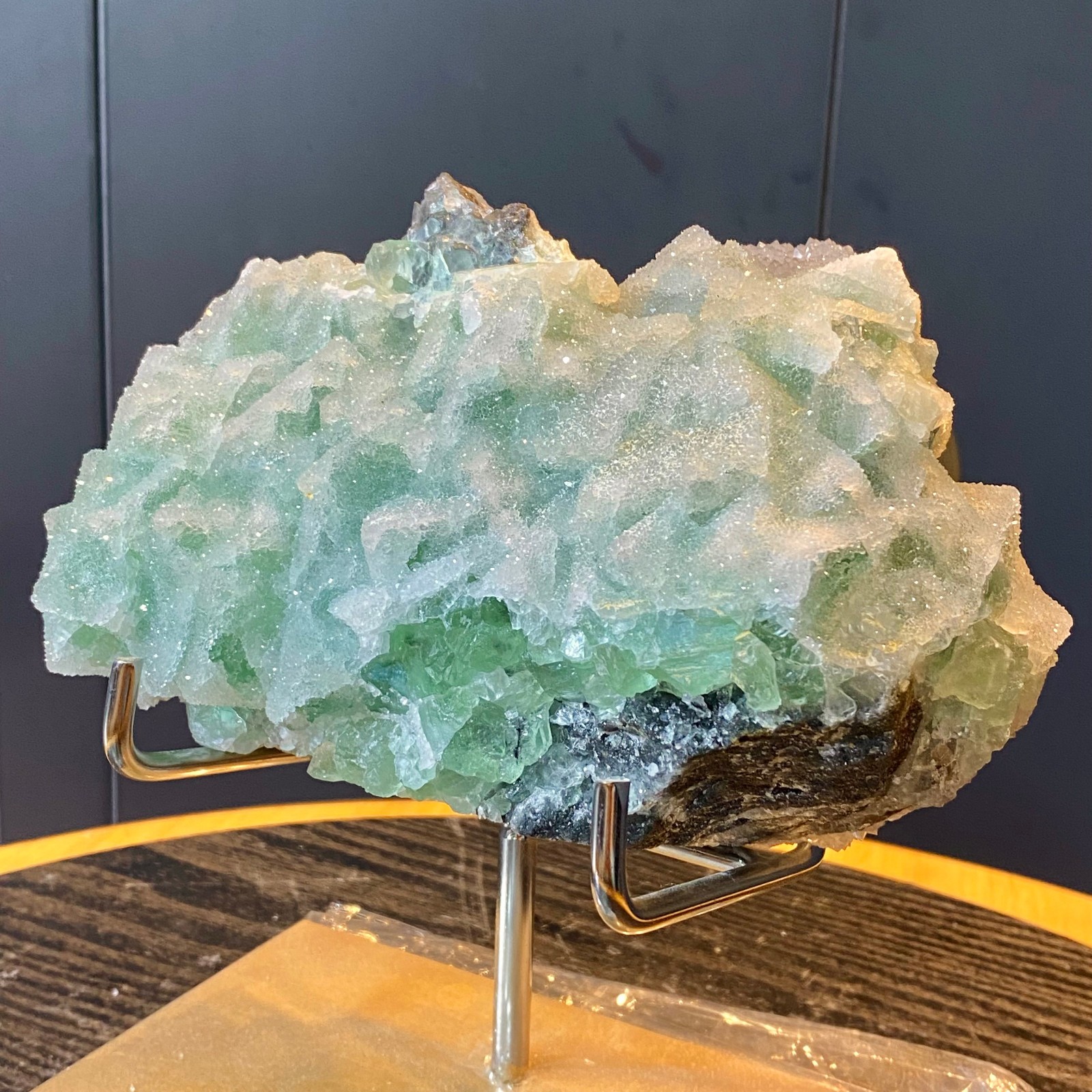 3.83LB Natural green cubic fluorite quartz crystal cluster mineral specimen