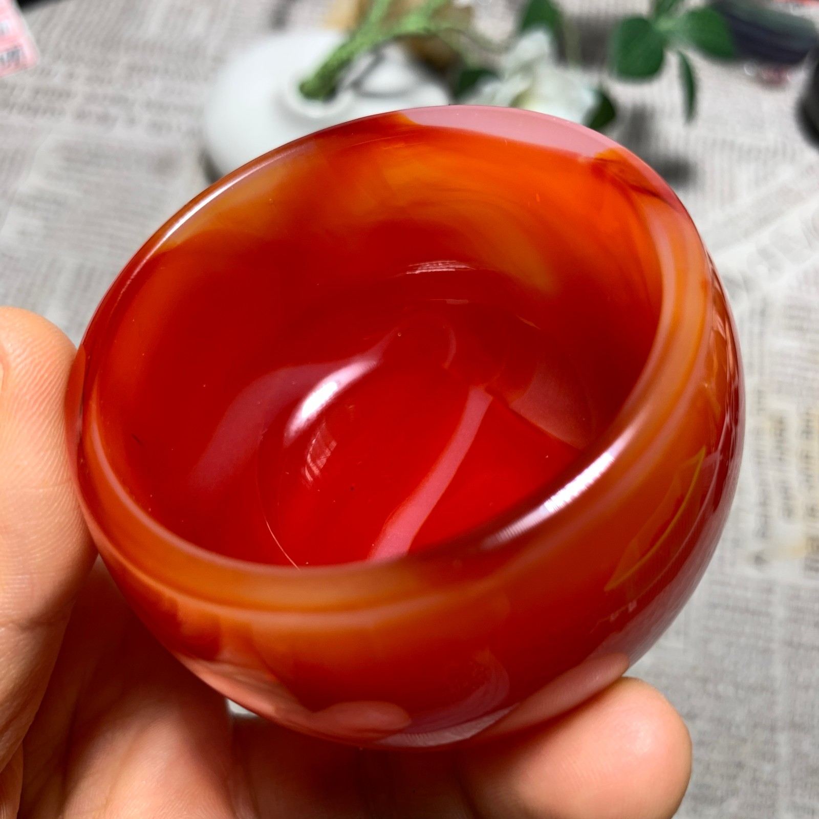 167g Red Agate Bowl Carving Carnelian Cup Glass Cup Reiki Manual Crystal Collect
