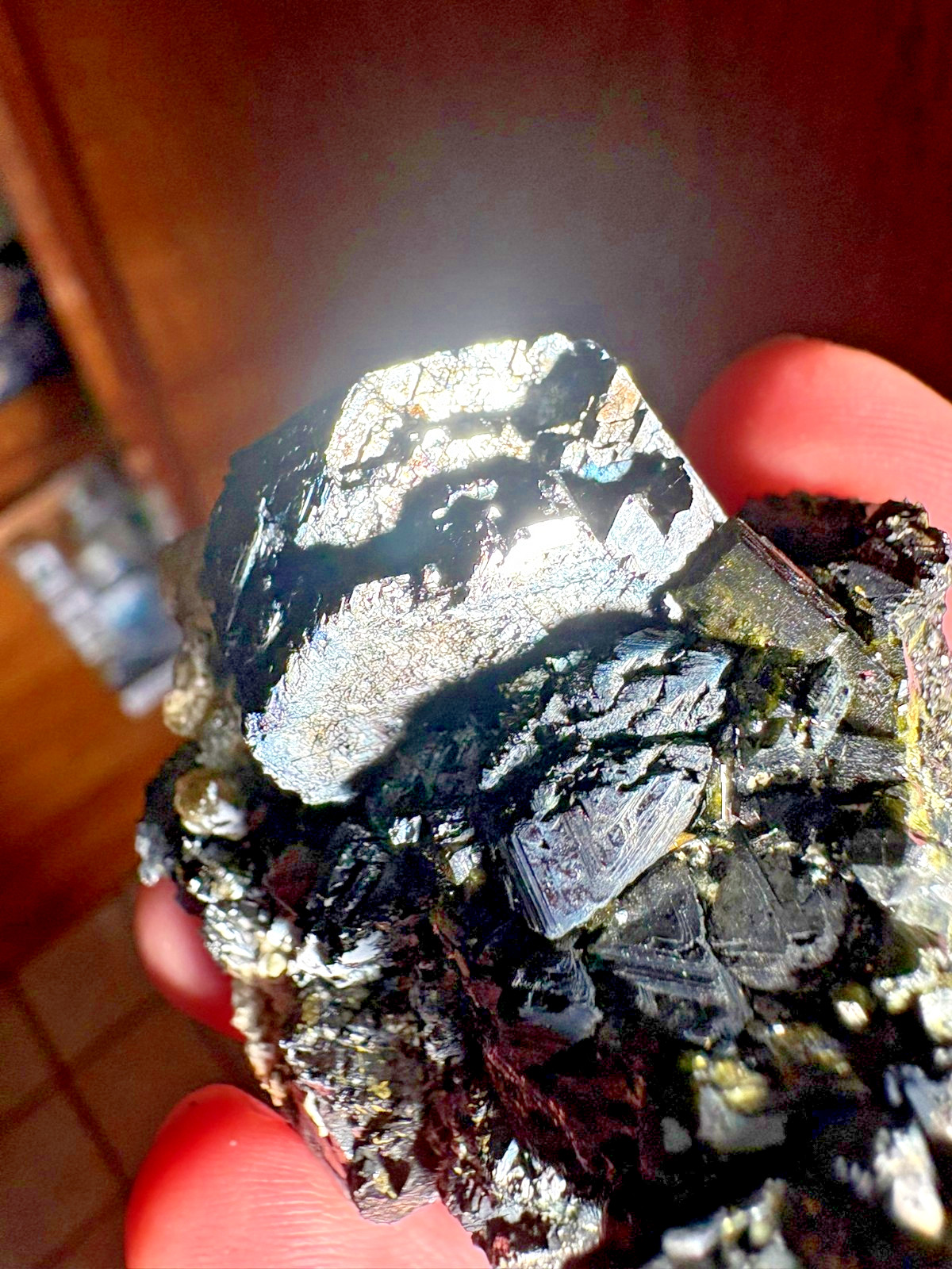 Magnetite, complex crystal, on Epidote, Cerro San Cristobal, Canete, Peru