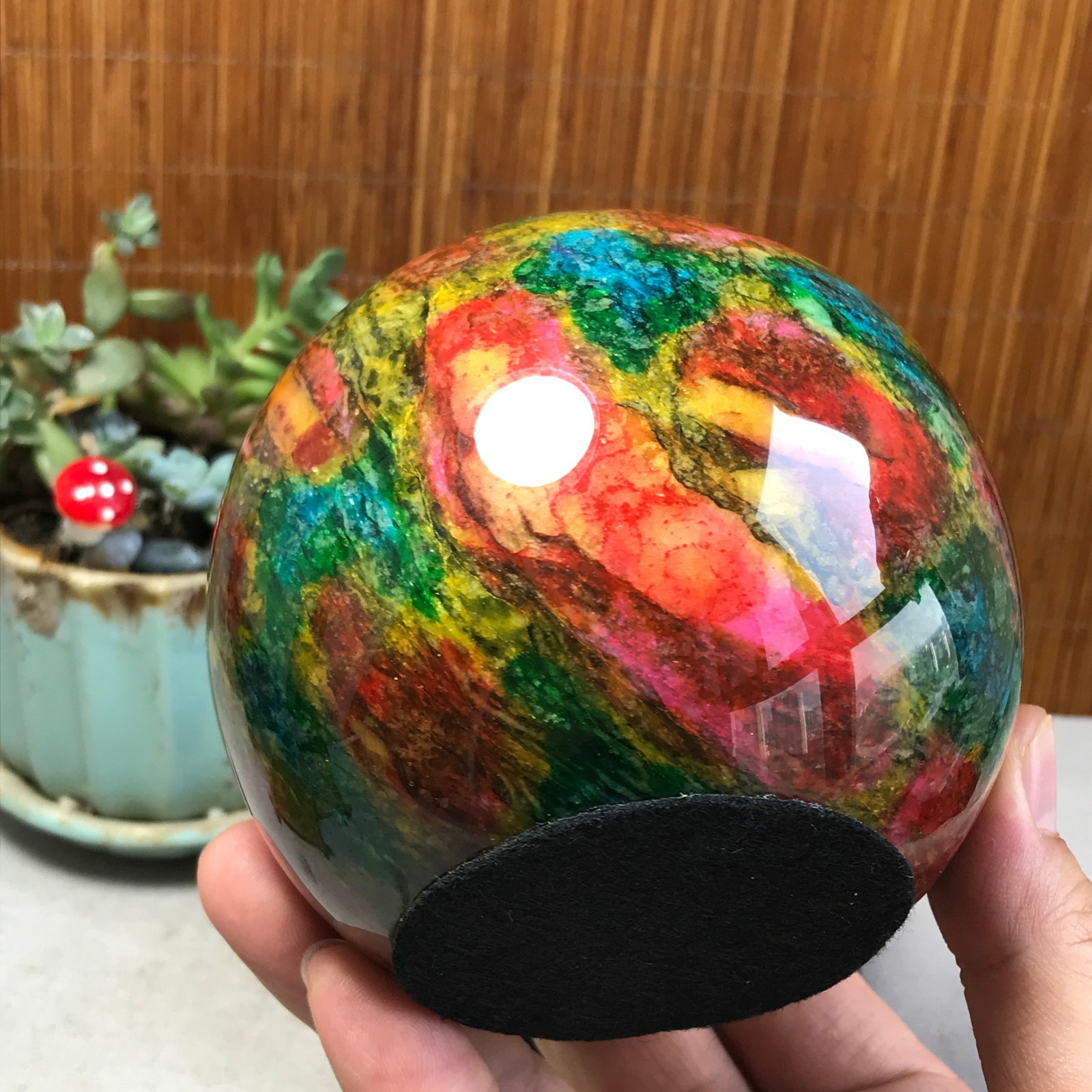 Natural “Seven Colors Jade” sphere Ball -Taiwan China 1.85kg Base Random A5805
