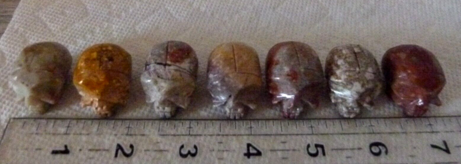 Lot of 7 small 1 1/8″ Jasper Carved Crystal Gemstone Skulls Reiki Healing