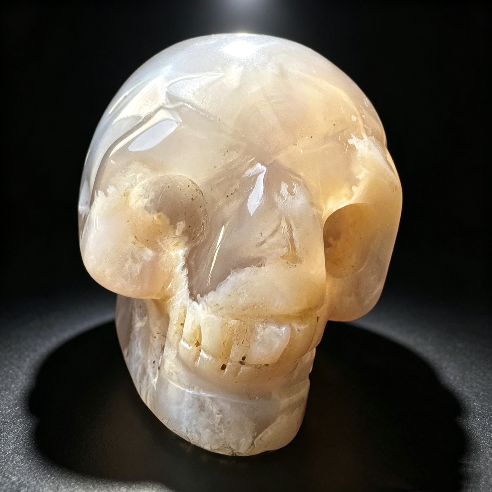 Natural Agate Skull Carving – Carved Crystal Mineral Figurine Sculpture 2.0″