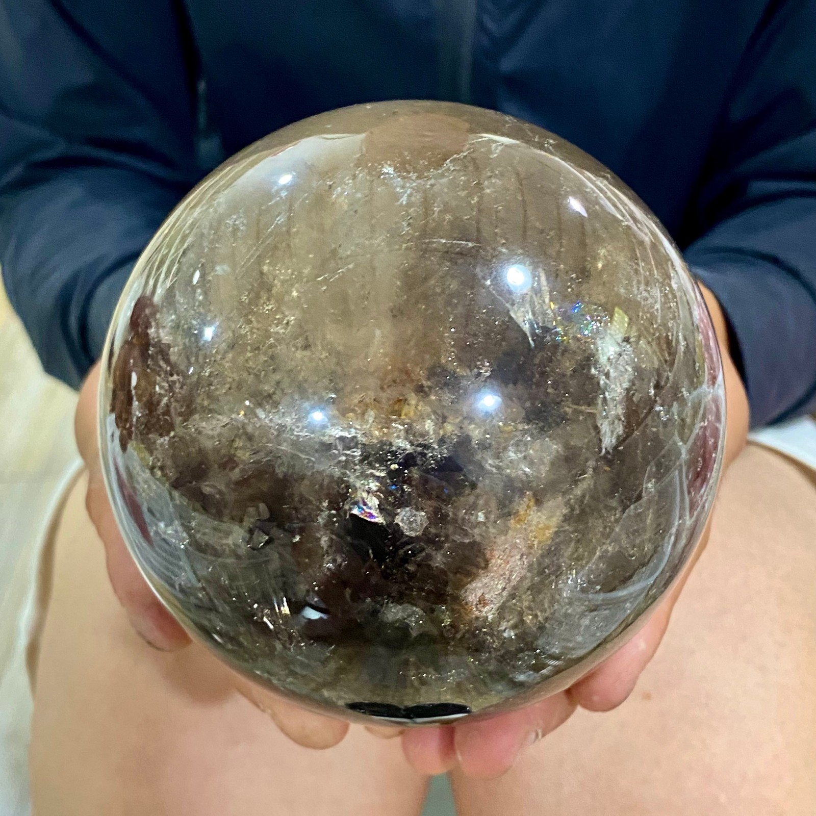 3.72LB Natural smoky Crystal Clear Quartz Crystal Sphere Ball Healing Meditation