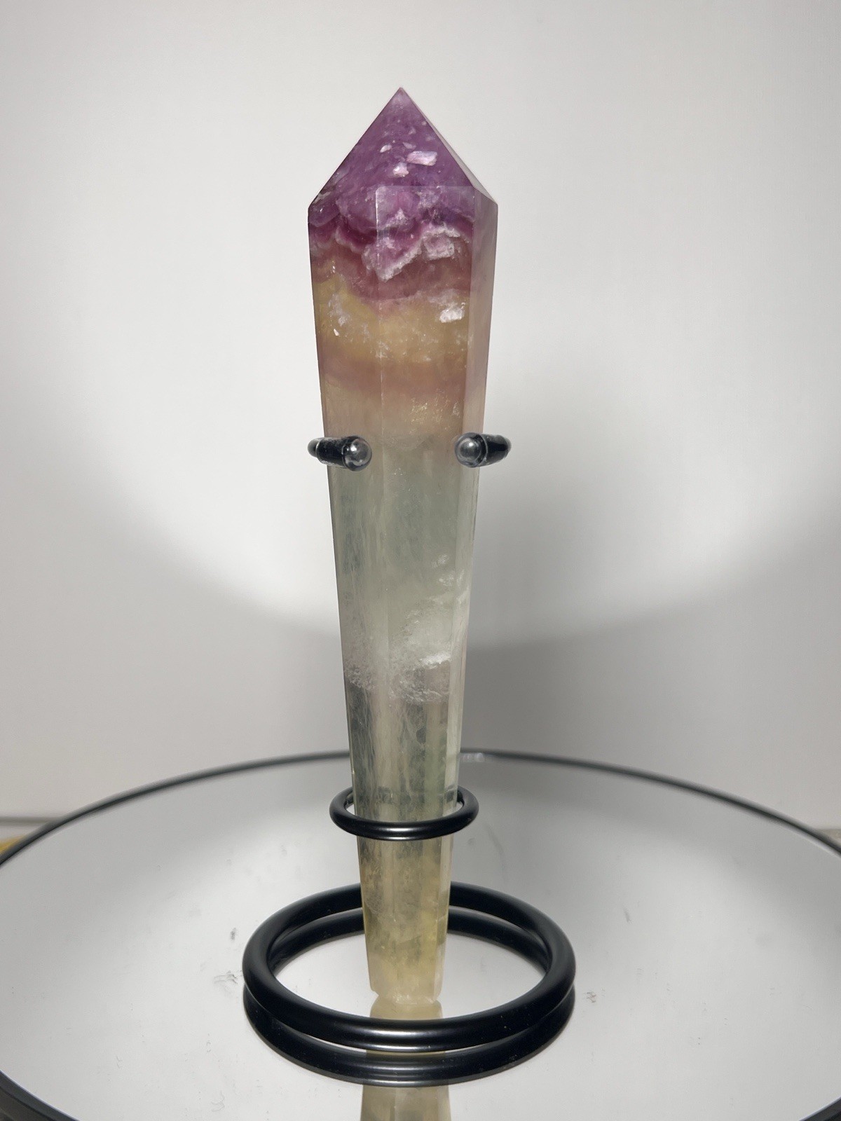 Fluorite 4 Piece Set – Wand, Tower, Hulu Carving, & Sphere (33mm)