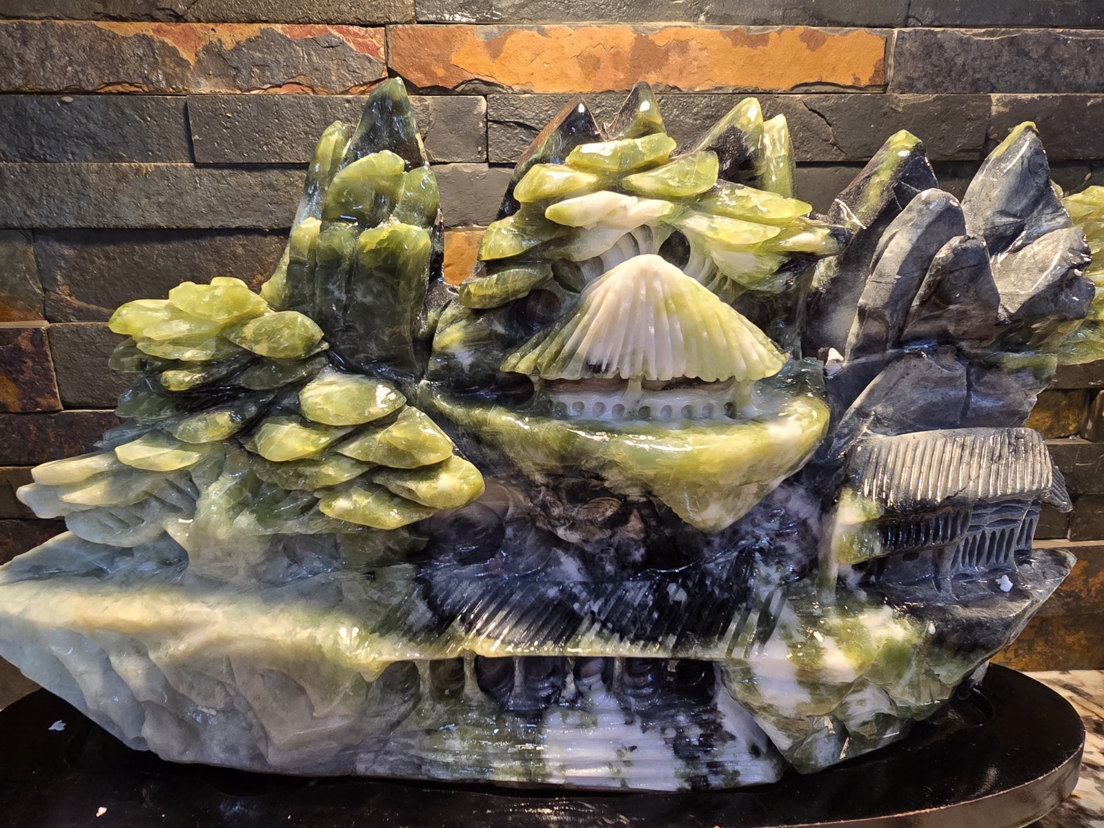 7.9 lbs 13″ X 11″ Top Quality Natural Green Jade Landscape Hand Carved Mountain