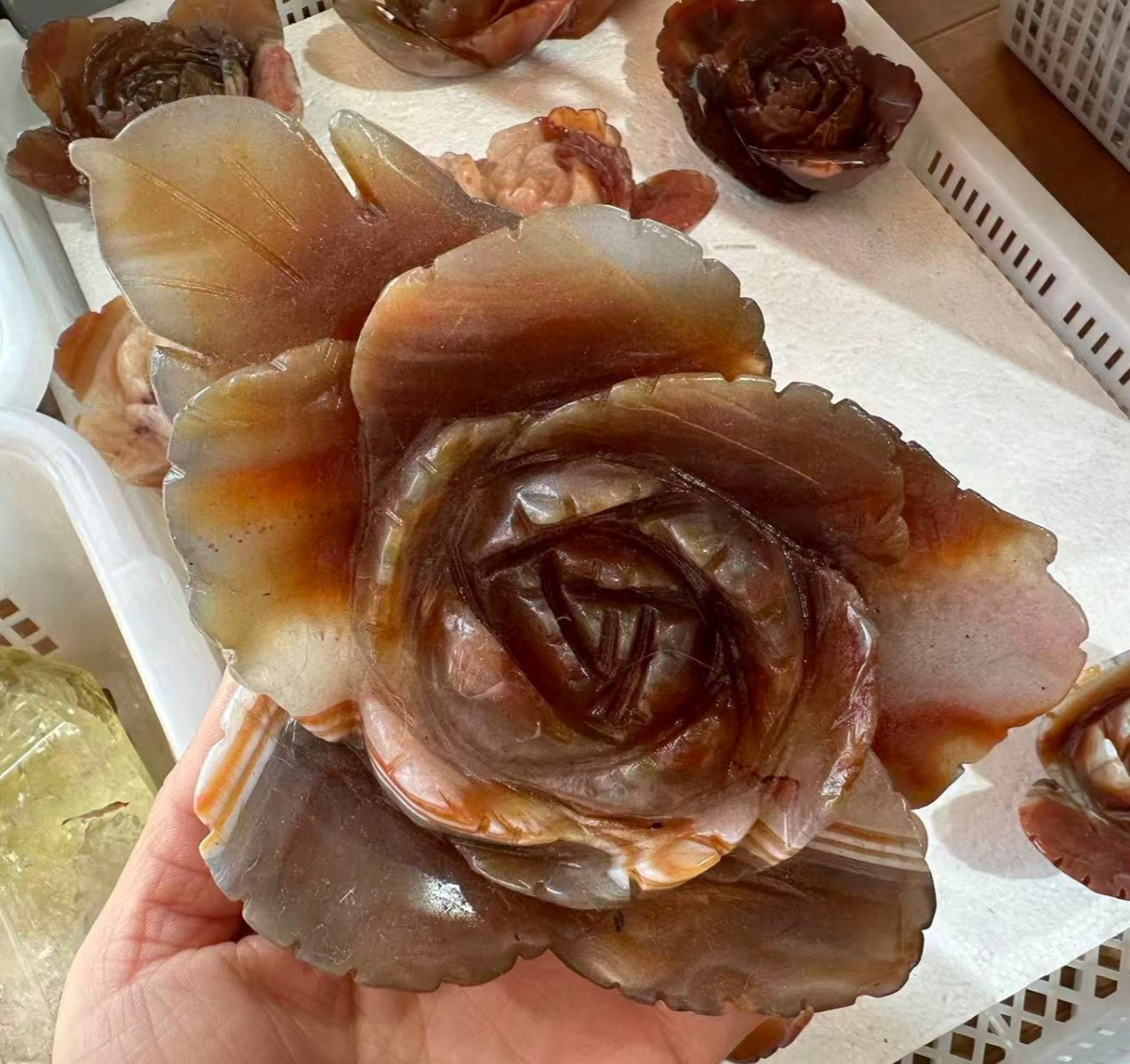1pc Natural Agate Quartz Carved Flower Skull Crystal Reiki healing Decor Gift