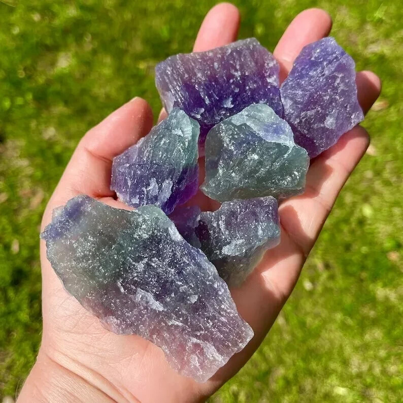 3PCS Raw Rainbow Fluorite Chunks Healing Rough Crystal Mineral Rocks Specimens