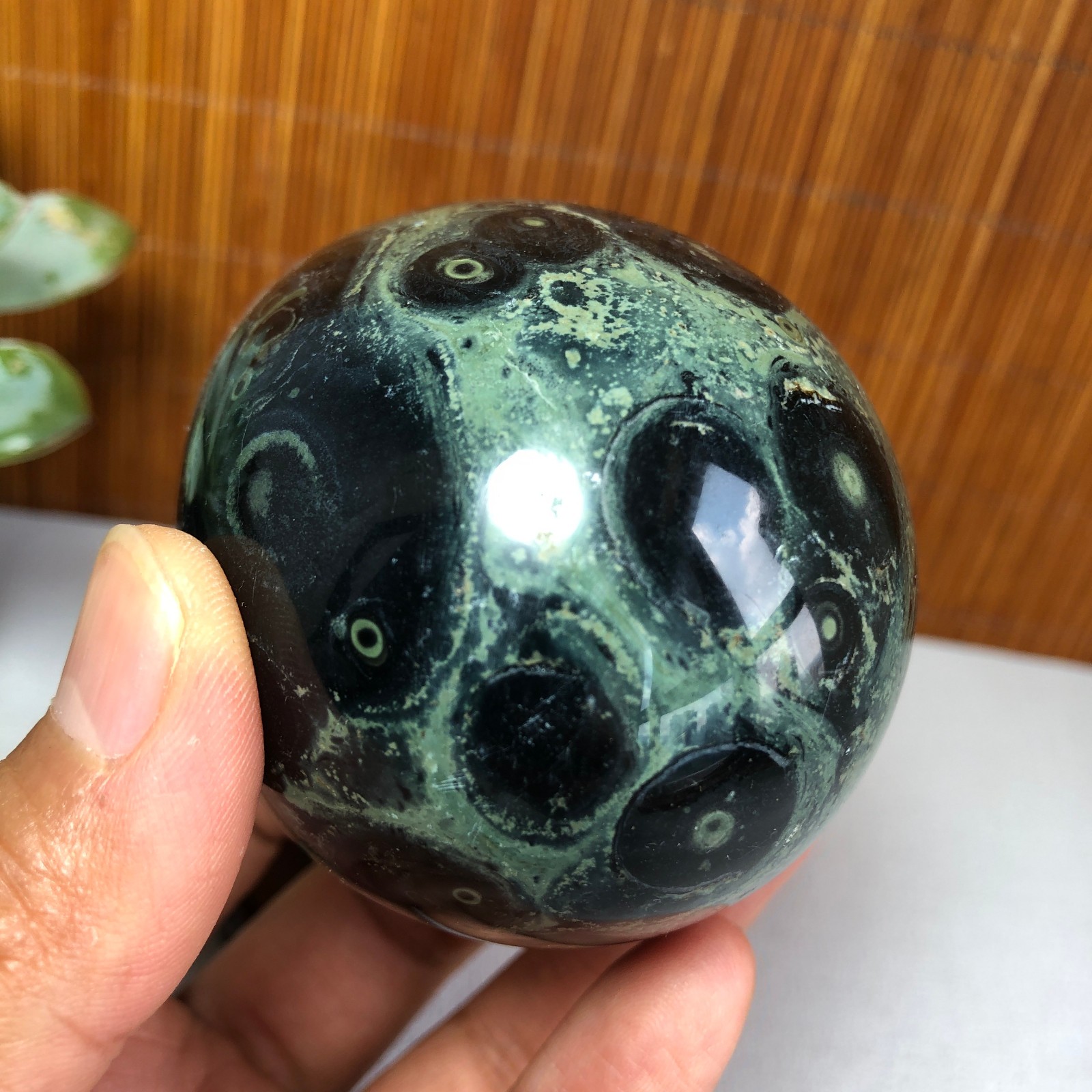 72mm NATURAL Green Kambaba jasper sphere egg quartz Crystal Healing 339g g7766