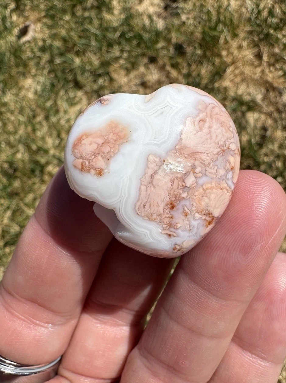 Pink Agate Crystal Heart 1 1/4”