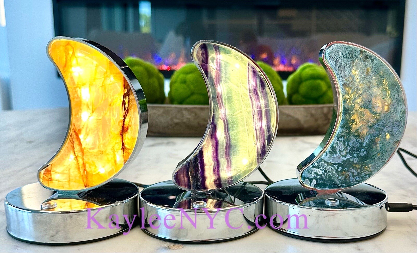 Wholesale Lot 3 PCs Natural Crystal Moon Lamps Healing Energy