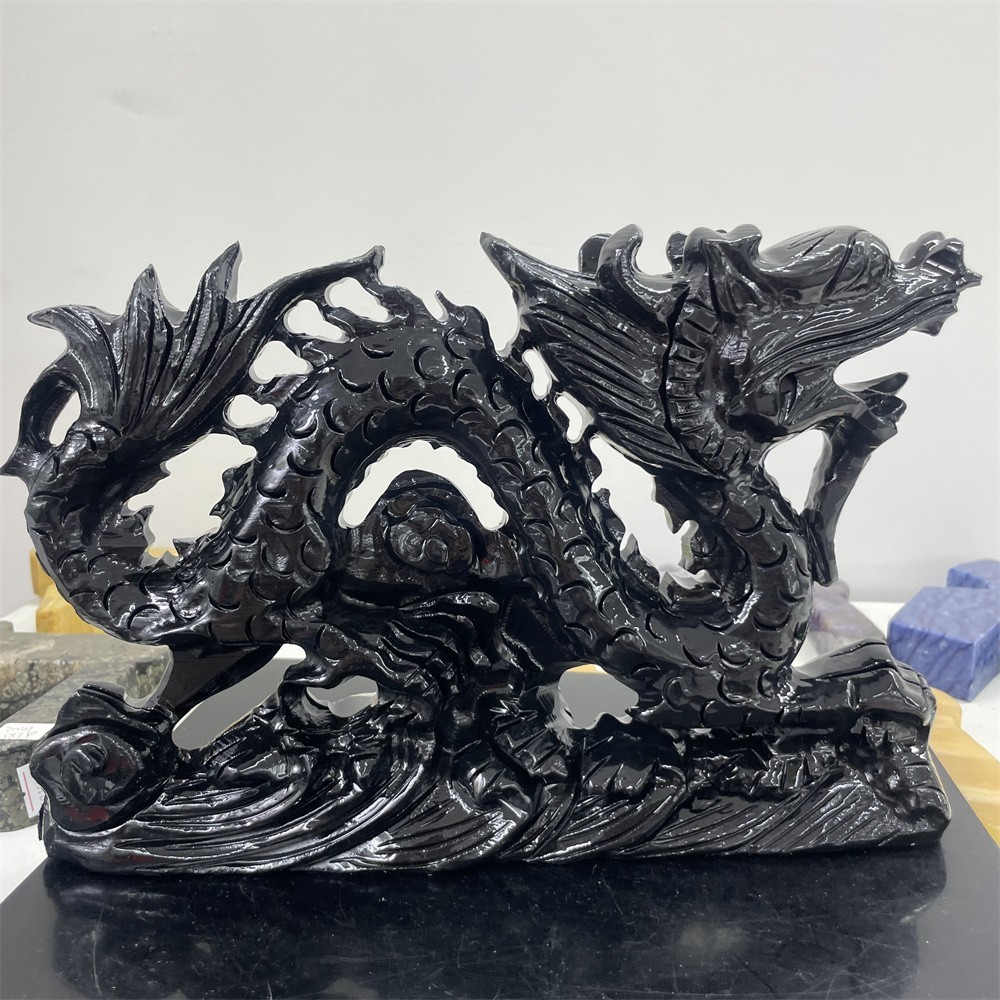 8.2LB 11.2″Natural Black Obsidian Dragon Crystal Healing Decor Ornament Reiki