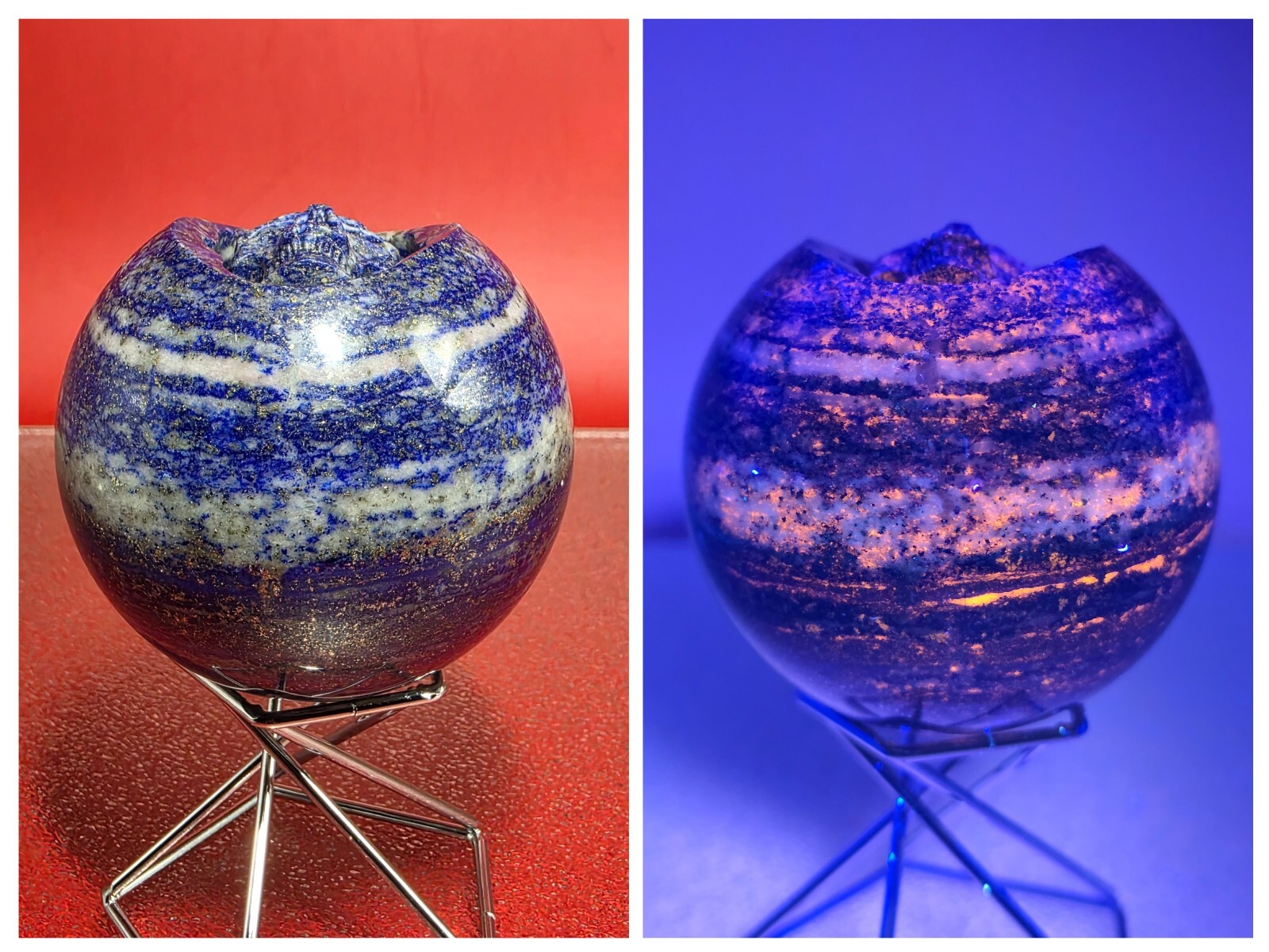400G Rare UV Blue Lapis Lazuli Crystal Sphere Hand Carved Skull Reiki Healing