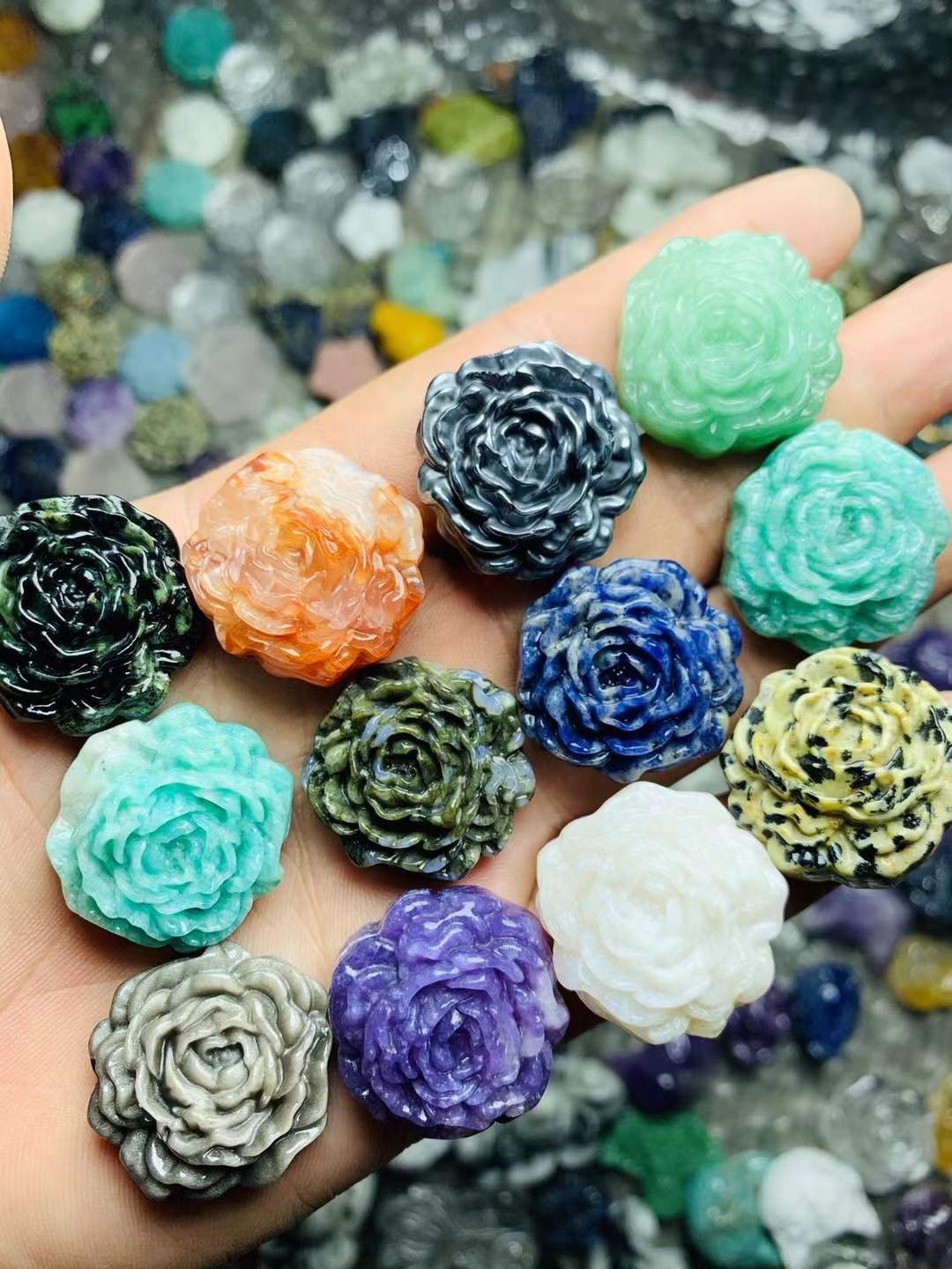 5pc Natural Mixed Quartz Carved Crystal Flower Skull Reiki Healing Decor Gift