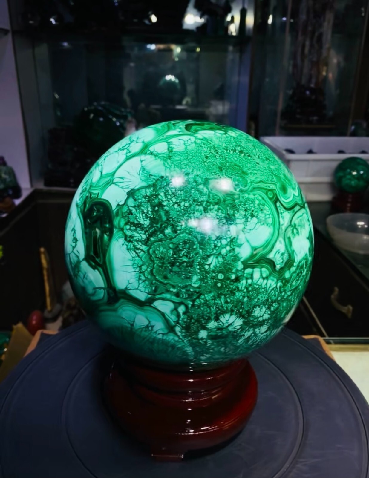 42.55LB Large Natural Malachite quartz hand Carved sphere Crystal Healing+stand