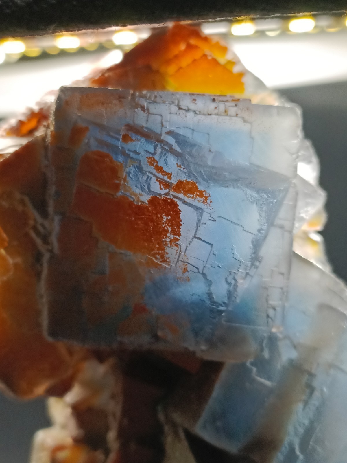 595g Natural Blue Cubic Fluorite Crystal Mineral Specimen Iron Oxide Coated