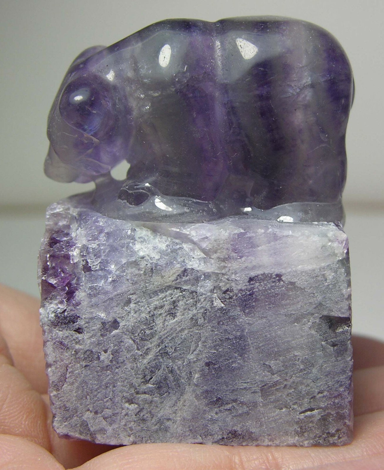 #5 Natural 100% 48mm MultiColor Fluorite Bear Carving On Fluorite Rock 1 7/8 in