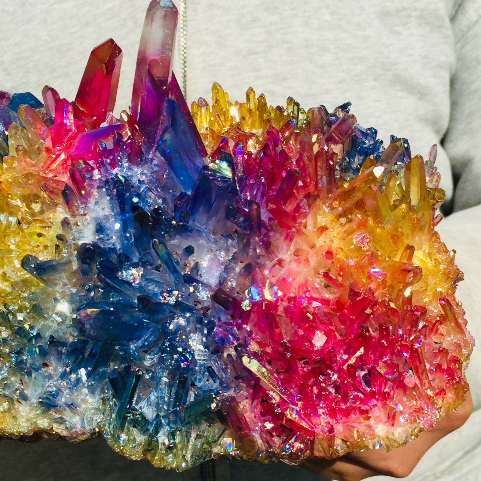 3155g Large Rainbow Aura Quartz Titanium Crystal Cluster Rough Specimen Healing