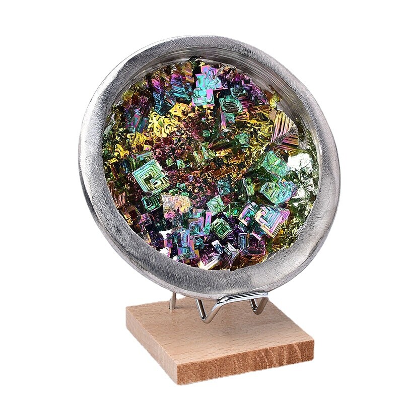 Gorgeous Rainbow Bismuth Geode Bowl Ornament Home Decor With Stand Collecting