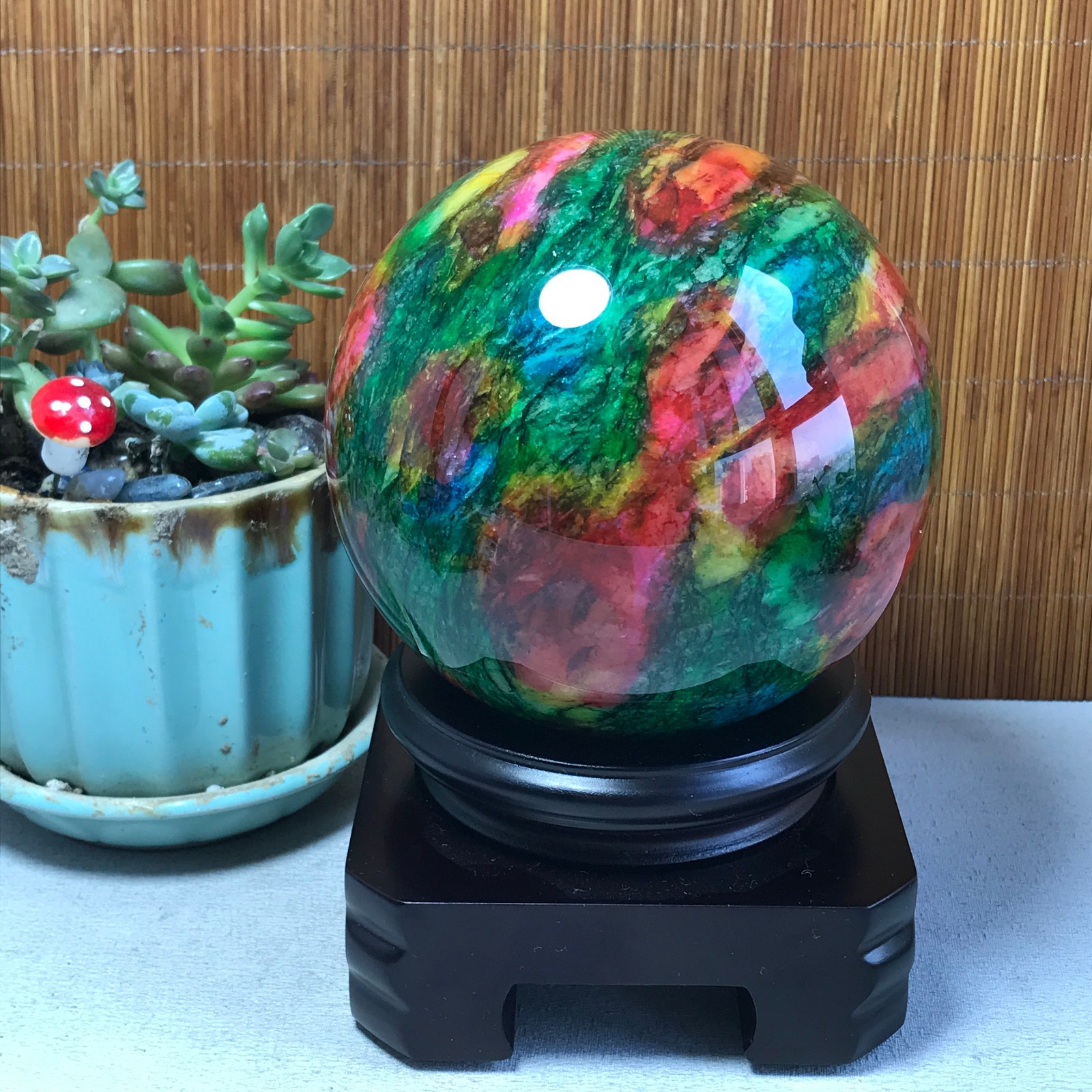 Natural “Seven Colors Jade” sphere Ball -Taiwan China 1.86kg Base Random A5804