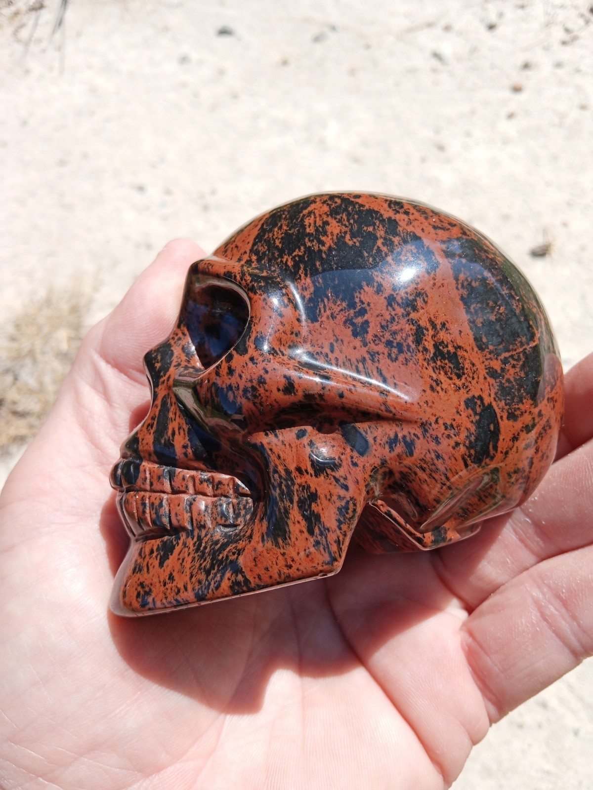 Beautiful Mahogany Obsidian Crystal Skull Carving. 3.75″. Over 1 pound! SK4