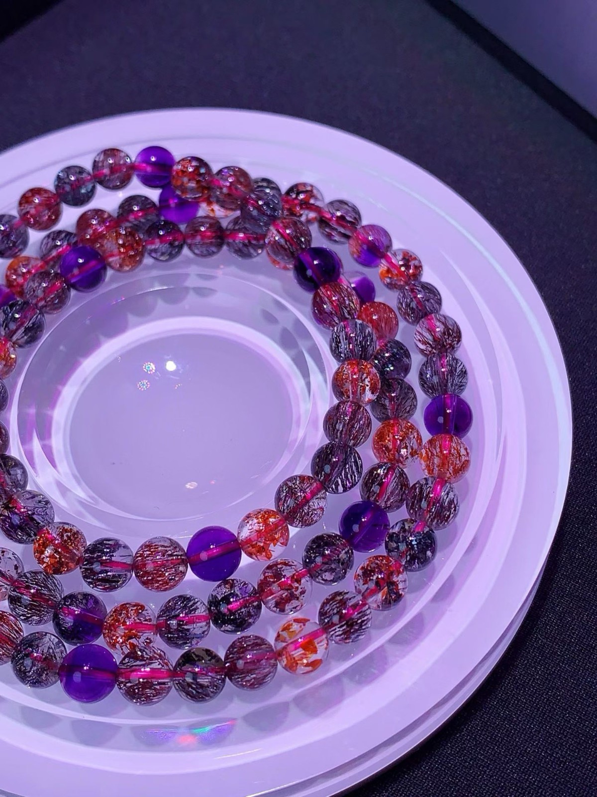 6.2mm TOP Natural Colorful super seven gem quartz crystal energy bracelet 30.9G