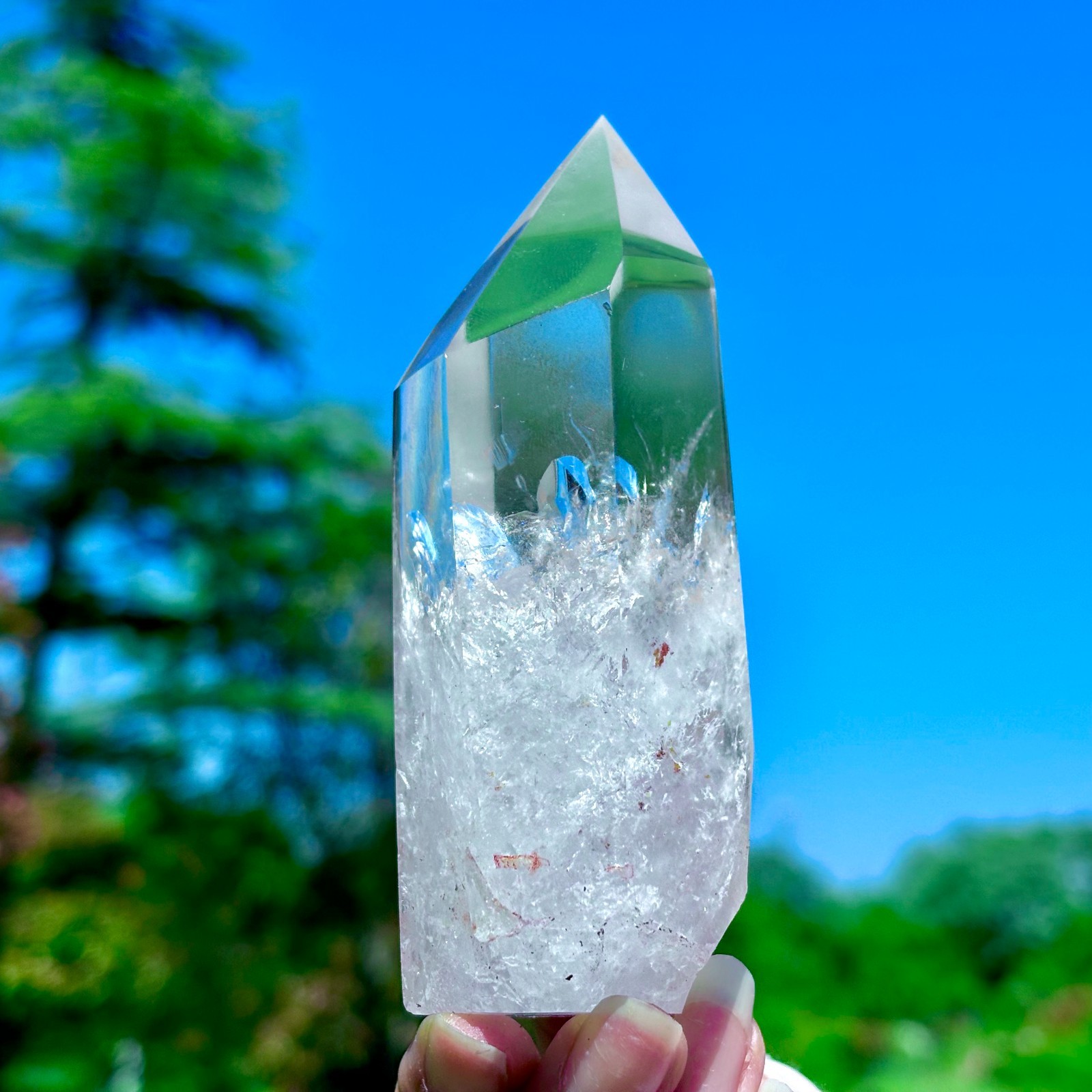249G Natural Clear White Crystal Obelisk Transparent Quartz Energy Column Reik
