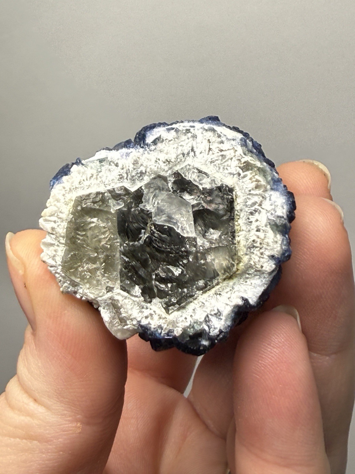 Superb Blueberry Fluorite on Candle Quartz |Huanggang Liang Mine, Inner Mongolia