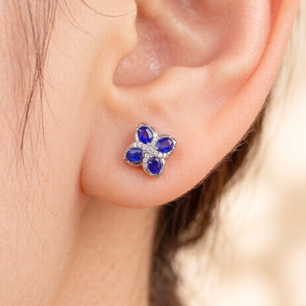 Natural sapphire Stud Earrings Gemstone Jewelry S925 Silver Plated18K Gold Gift