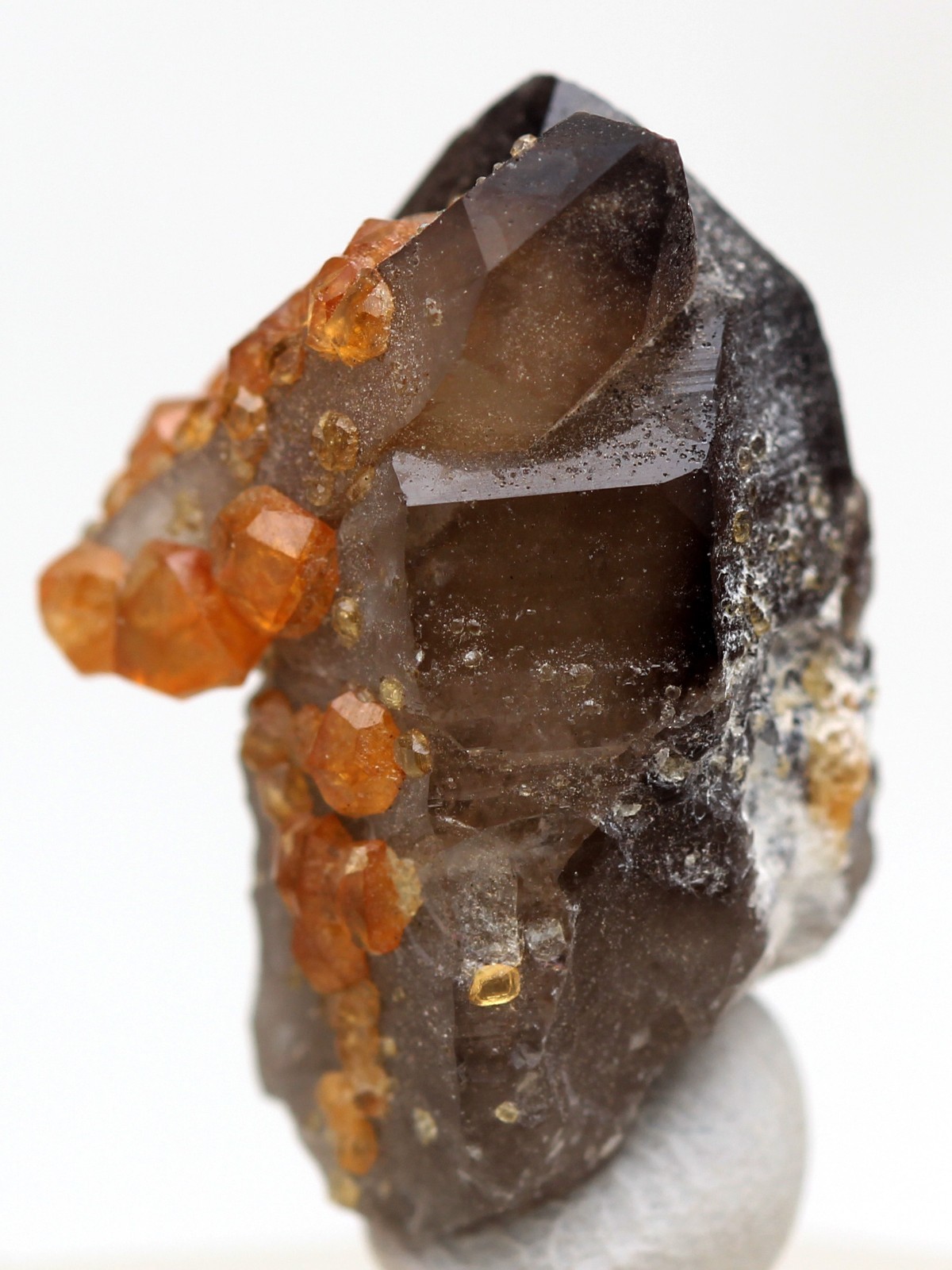 SPESSARTINE GARNET ON SMOKY QUARTZ Specimen Crystal Cluster Mineral CHINA