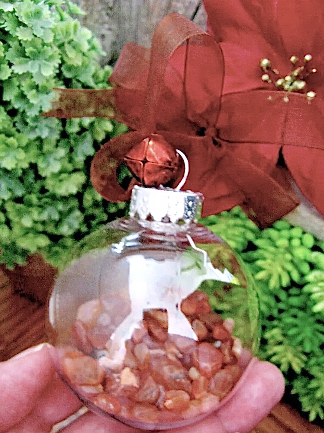 New Christmas Ornament w/ Mini Natural Orange Carnelian Agate Crystals – 1/8 lb