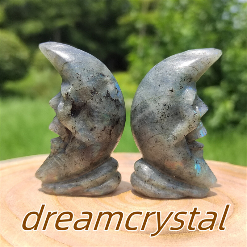 2.2″ Natural Labradorite Skull Carved Quartz Crystal Moon Reiki Sculpture 1pc