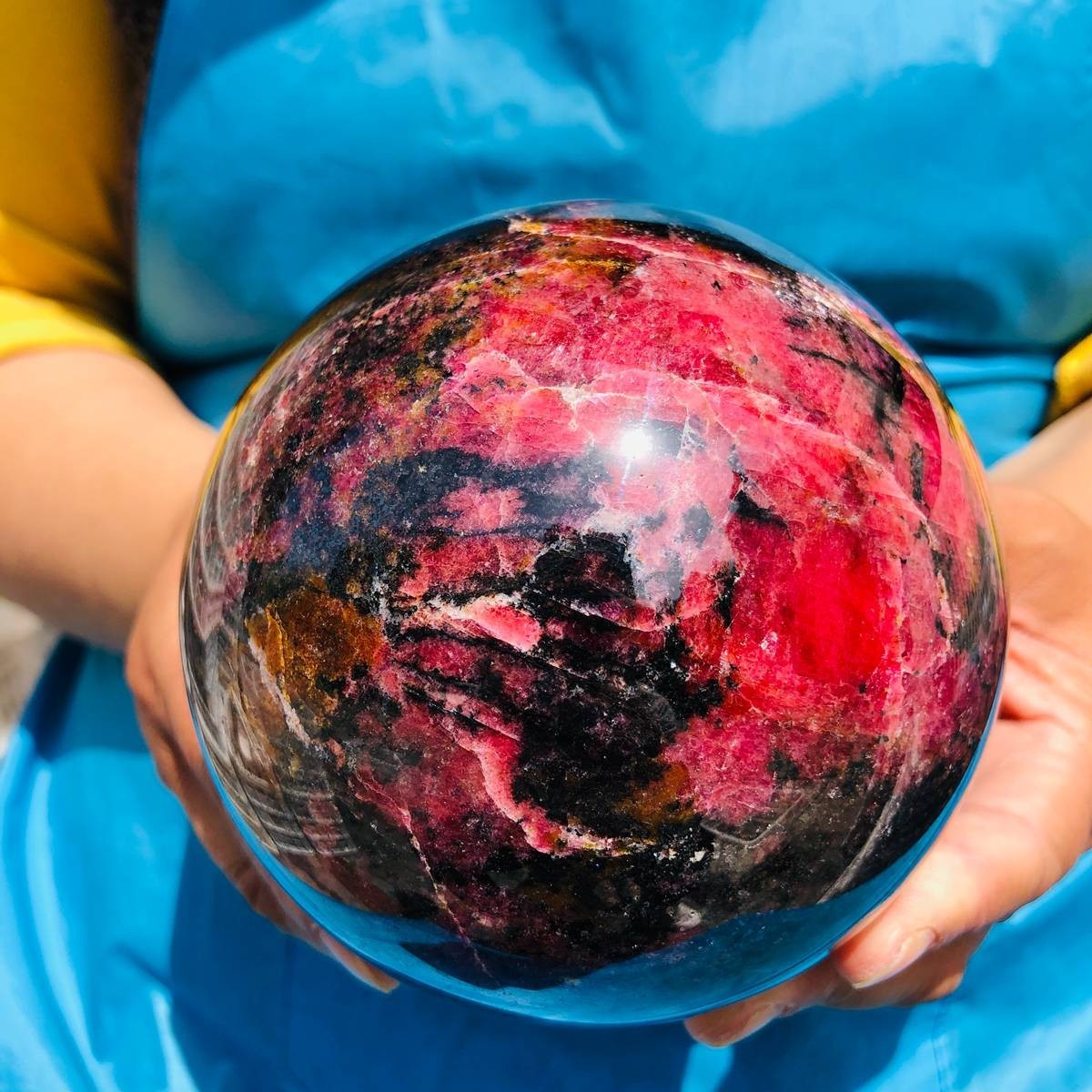 5.78LB Natural Rhodonite Crystal Sphere Pink Black Healing Gem Stone 4801