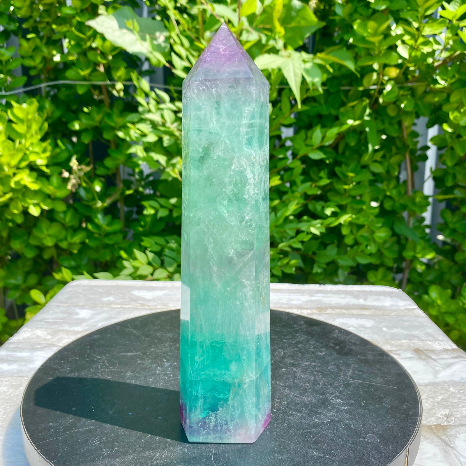1.96LB Natural Rainbow Fluorite Obelisk Quartz Crystal Wand Tower Point Heal