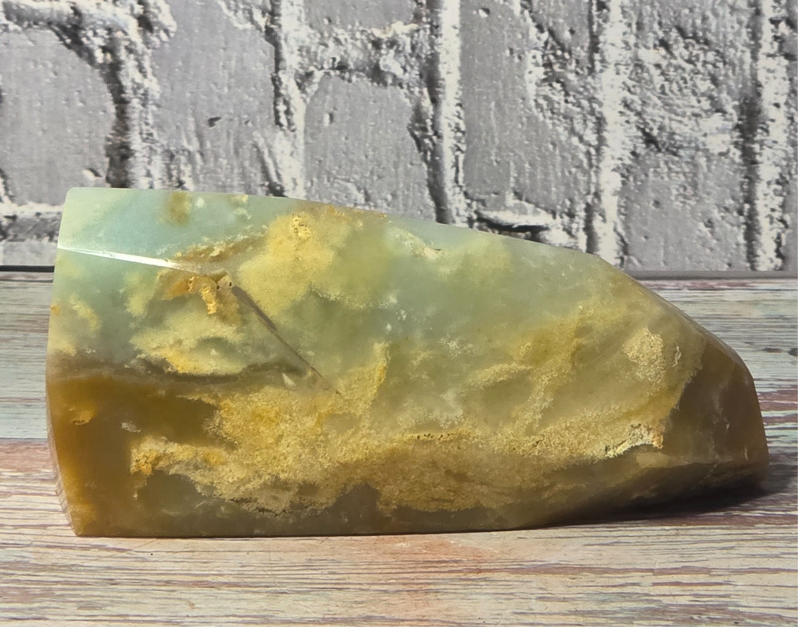 Natural Caribbean Calcite Polished Freeform – Scenic Ocean Landscape