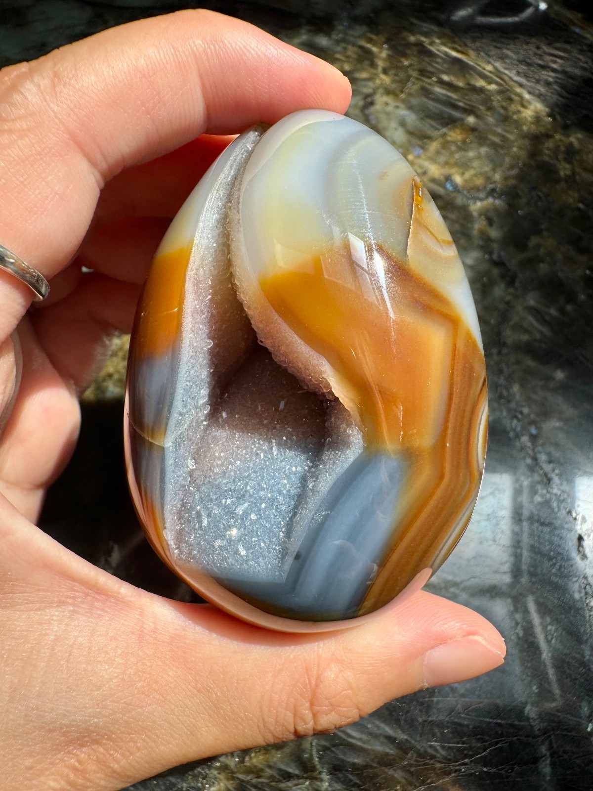 Rare Brown and Blue Druzy Agate Egg from Brazil | Natural Sugar Druzy Agate Egg