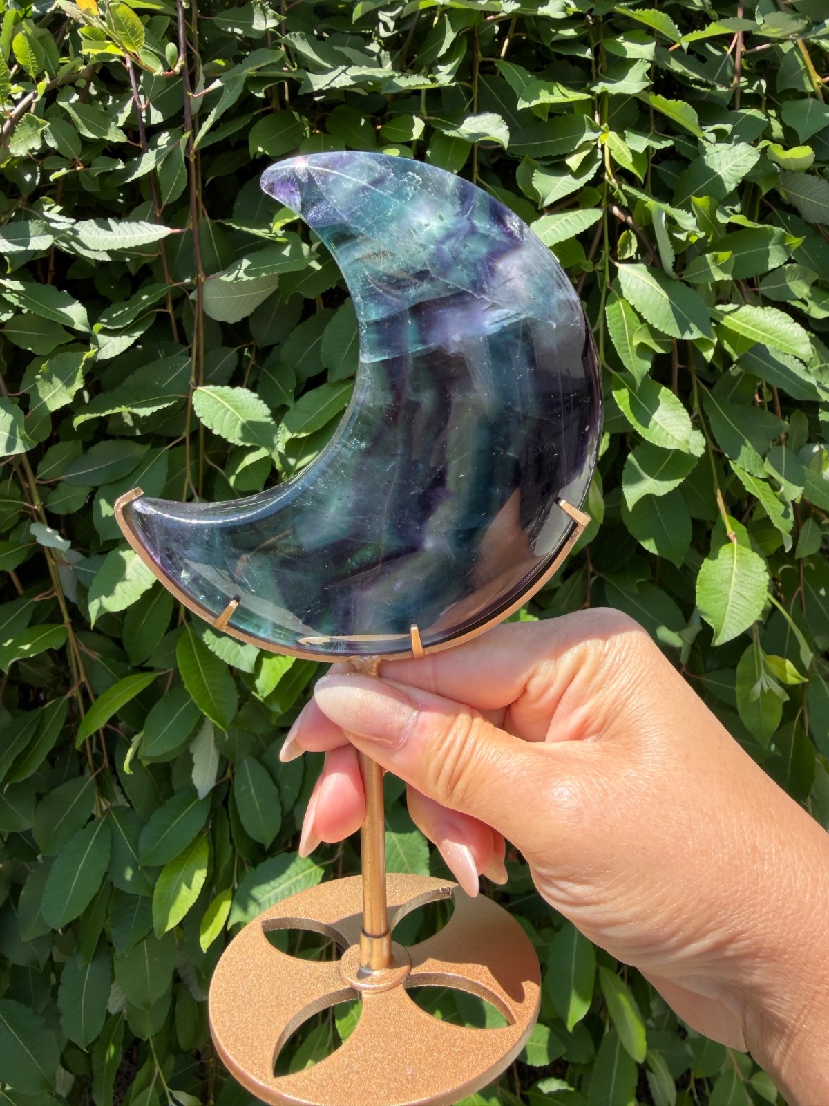 Wholesale Lot 3 Pcs Natural Rainbow Fluorite Moon W/ stand Healing