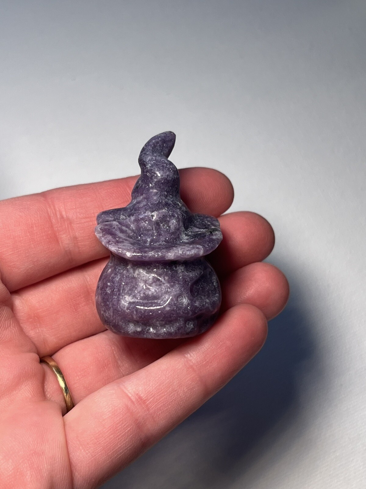 Lepidolite Purple Carved Healing Crystal Jack O Lantern Witch Hat Spooky Stone